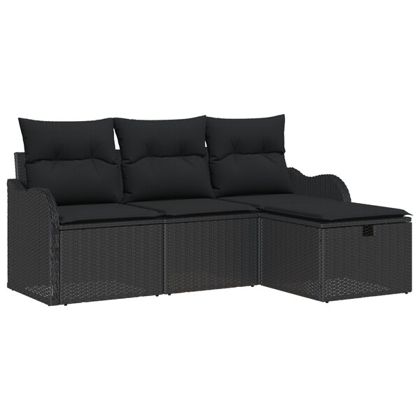 Ensemble de 4 pièces de canapé de jardin avec coussins en rotin poly noir