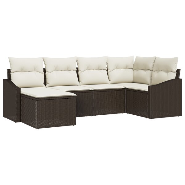 vidaXL Ensemble de Canapés de Jardin de 6 Pièces avec Coussins Marron en Poly Rotin