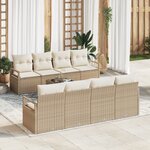 Ensemble de Canapé de Jardin 9 Pièces avec Coussins Beige en Rattan Poly