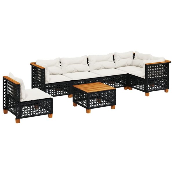 vidaXL Salon de jardin 7 Pièces avec coussins noir résine tressée