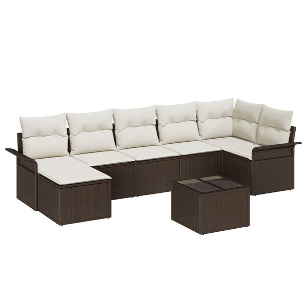 Ensemble de Canapé de Jardin 7 Pièces avec Coussins Gris Rotin