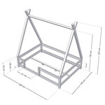 Lit Tipi enfant avec barrière bois massif naturel vernis 140 x 200 cm