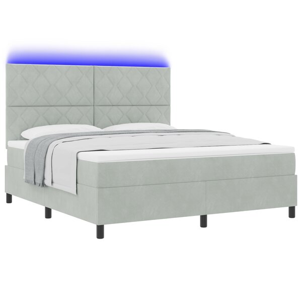 Lit à ressort vidaXL avec matelas et lumière LED Gris clair 180x200 cm Velours