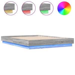 vidaXL Cadre de lit avec LED sans matelas sonoma gris 120x200 cm