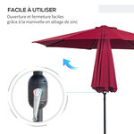 Parasol en métal rond polyester 180g/m² manivelle inclinable Ø 3 x 2 45 m bordeaux