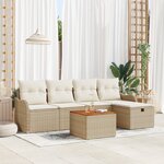 Canapé de Jardin 6 Pièces avec Coussins Beige en Poly Rattan