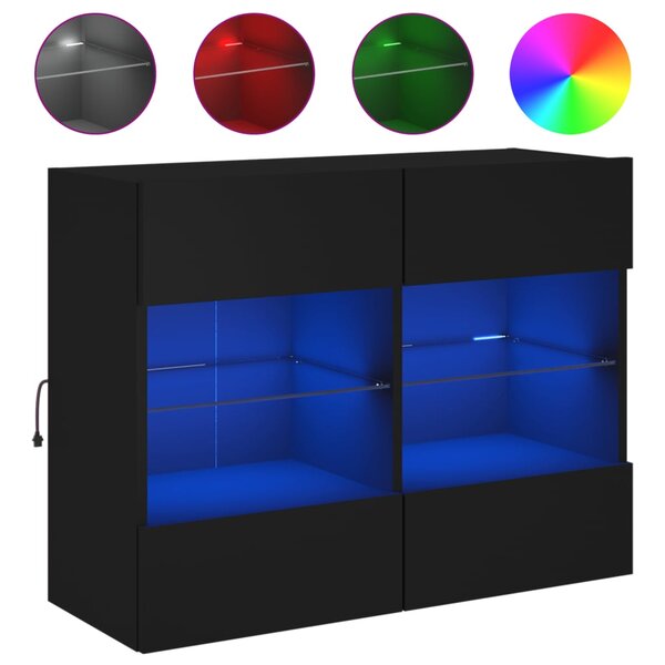 vidaXL Meuble TV mural avec lumières LED noir 78 5x30x60 5 cm