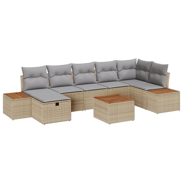 vidaXL Ensemble de Canapés de Jardin 8 Pièces avec Coussins Beige Poly Rattan