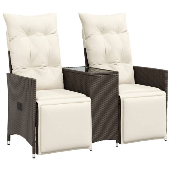 vidaXL Canapé de jardin inclinable 2 places avec table marron rotin