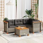 vidaXL Salon de jardin 5 Pièces avec coussins gris résine tressée