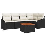 vidaXL Ensemble de canapés de jardin 6 pièces avec coussins noir en rattan poly acacia