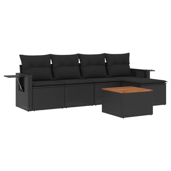 vidaXL Salon de jardin 6 Pièces avec coussins noir résine tressée