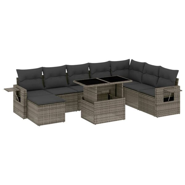 vidaXL Salon de jardin 9 Pièces avec coussins gris résine tressée