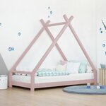 Lit tipi enfant TAHUKA 90 x 200 rose pastel