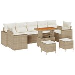 Ensemble de Canapés de Jardin de 10 Pièces avec Coussins Beige Rattan Poly Acacia