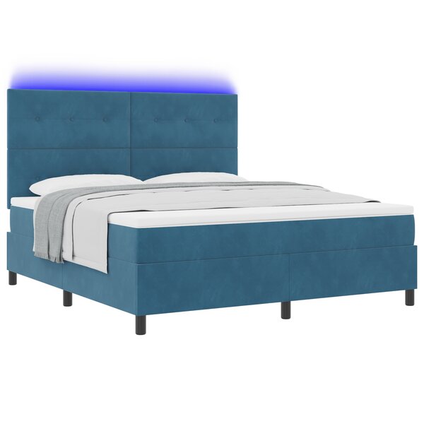 vidaXL Lit à ressorts avec matelas et LED Bleu foncé 180x200 cm Velours