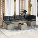 Ensemble de Canapés de Jardin 8 Pièces avec Coussins Gris Clair Poly Rotin
