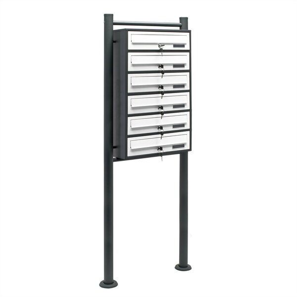 Bloc 6 boites aux lettres pied support 6 compartiment superposé anthracite et blanc