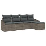 vidaXL Ensemble de Canapé de Jardin de 5 Pièces avec Coussins Gris Poly Rattan