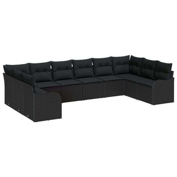 Ensemble de Canapé de Jardin 10 Pièces avec Coussins Noir en Rattan Synthétique