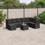 vidaXL Salon de jardin 9 Pièces avec coussins noir résine tressée