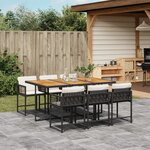 vidaXL Ensemble à manger de jardin coussins 7Pièces Noir Résine tressée
