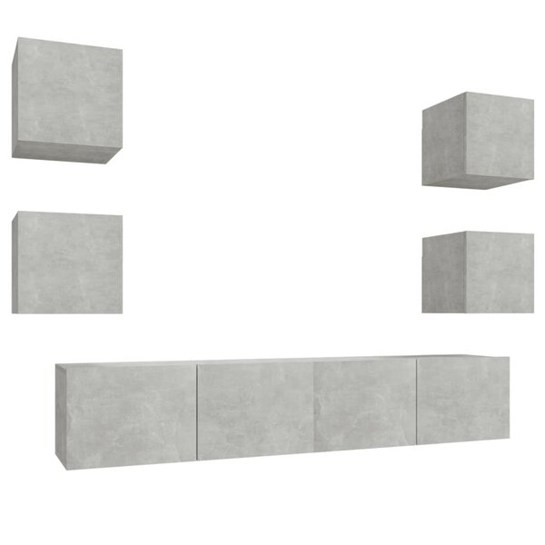 vidaXL Ensemble de meubles TV 6 Pièces Gris béton Bois d'ingénierie