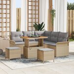 Canapés de Jardin 8 Pièces avec Coussins Beige Rotin Poly Acacia