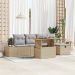 Ensemble de canapés de jardin de 6 pièces avec coussins en rotin poly beige et acacia