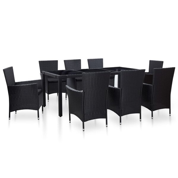 vidaXL Ensemble à dîner d'extérieur 9 Pièces Résine tressée Noir