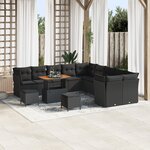 vidaXL Ensemble de canapé de jardin 13 pièces avec coussins en poly rattan noir acacia