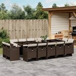 vidaXL Ensemble à manger de jardin avec coussins 15 Pièces marron rotin