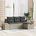 vidaXL Ensemble de canapé de jardin de 4 pièces avec coussins gris clair en poly rotin