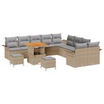 vidaXL Ensemble de Canapés de Jardin de 13 Pièces avec Coussins Beige Poly Rattan Acacia