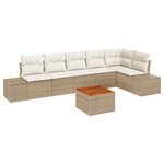 vidaXL Ensemble de canapé de jardin 7 pièces avec coussins Beige Rattan Acacia
