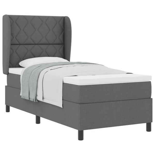 vidaXL Lit Box Spring avec Matelas en Gris Foncé - 100x200 cm Tissu