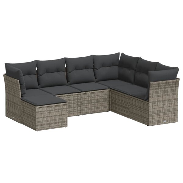 vidaXL Salon de jardin avec coussins 7 Pièces gris résine tressée