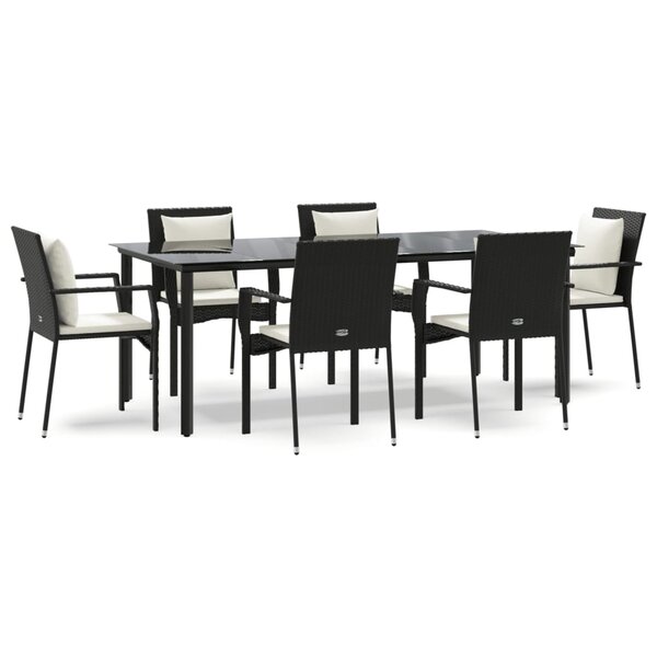 vidaXL Ensemble à manger de jardin coussins 7Pièces Noir Résine tressée