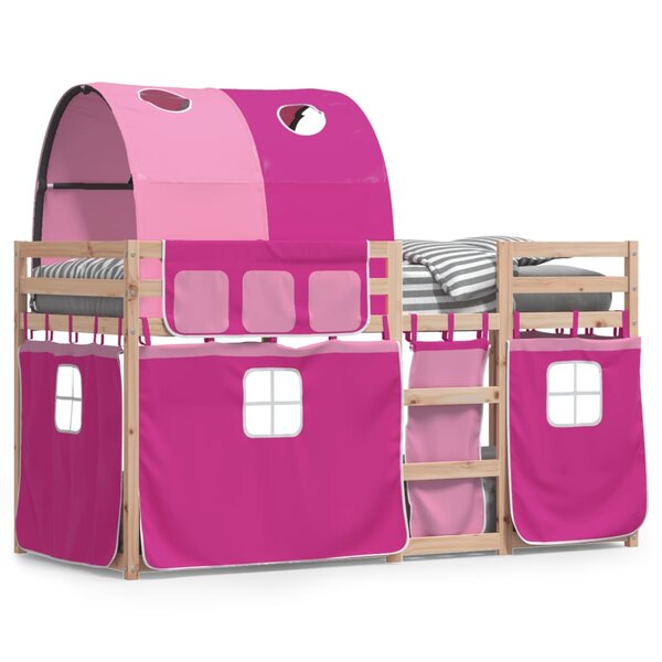 vidaXL Lit superposé avec rideaux rose 80x200 cm bois pin massif
