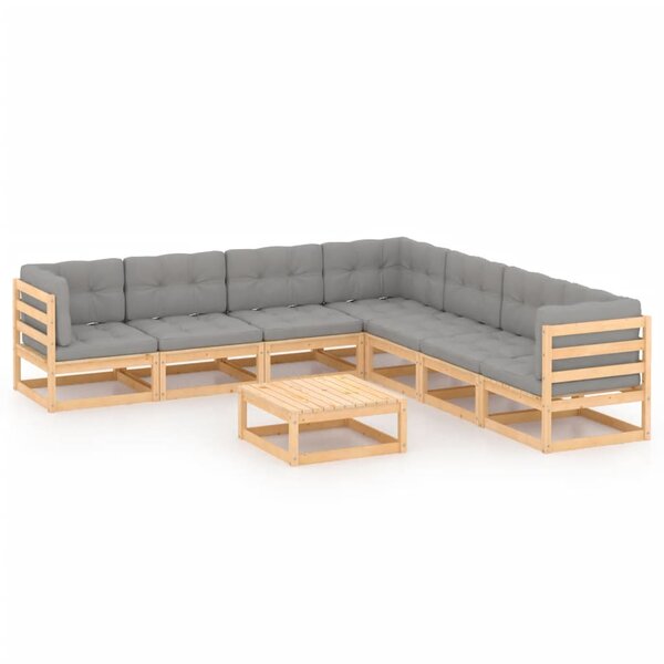 Salon de jardin meuble d'extérieur ensemble de mobilier 8 pièces avec coussins bois de pin massif 02_0017537