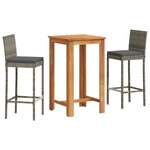 vidaXL Ensemble de bar de jardin 3 Pièces gris bois massif acacia rotin