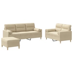 vidaXL Ensemble de canapés 3 Pièces avec coussins crème tissu