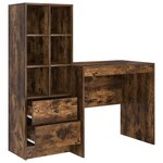 Bureau vidaXL avec rangement chêne fumé en bois d'ingénierie