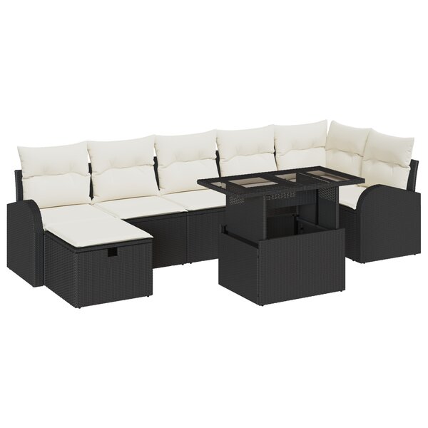 Ensemble de canapé de jardin 8 pièces avec coussins noir poly rotin