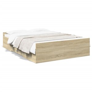 vidaXL Cadre de lit avec tiroirs sans matelas chêne sonoma 135x190 cm