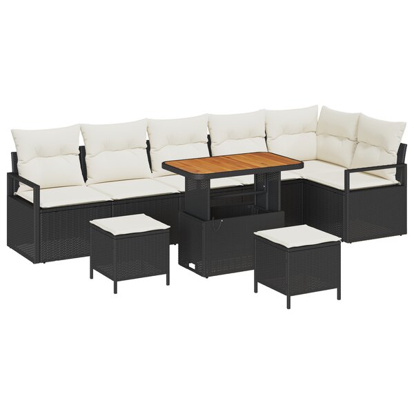 vidaXL Canapé de Jardin 9 Pièces avec Coussins Noir Poly Rotin Acacia