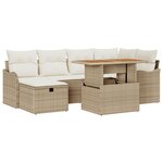 vidaXL Ensemble de Canapés de Jardin à 7 pièces avec Coussins Beige Rattan Poly