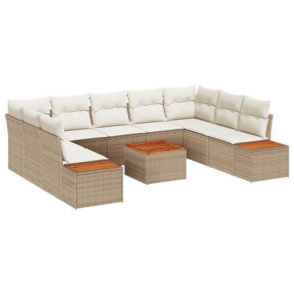 vidaXL Ensemble de Canapés de Jardin 10 pièces avec Coussins Beige Poly Rotin Acacia