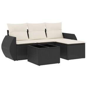 vidaXL Salon de jardin 5 Pièces avec coussins noir résine tressée