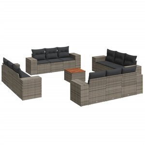vidaXL Salon de jardin avec coussins 13 Pièces gris résine tressée